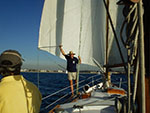 Sailir Tom the human whisker pole running Sailing to Marina del rey